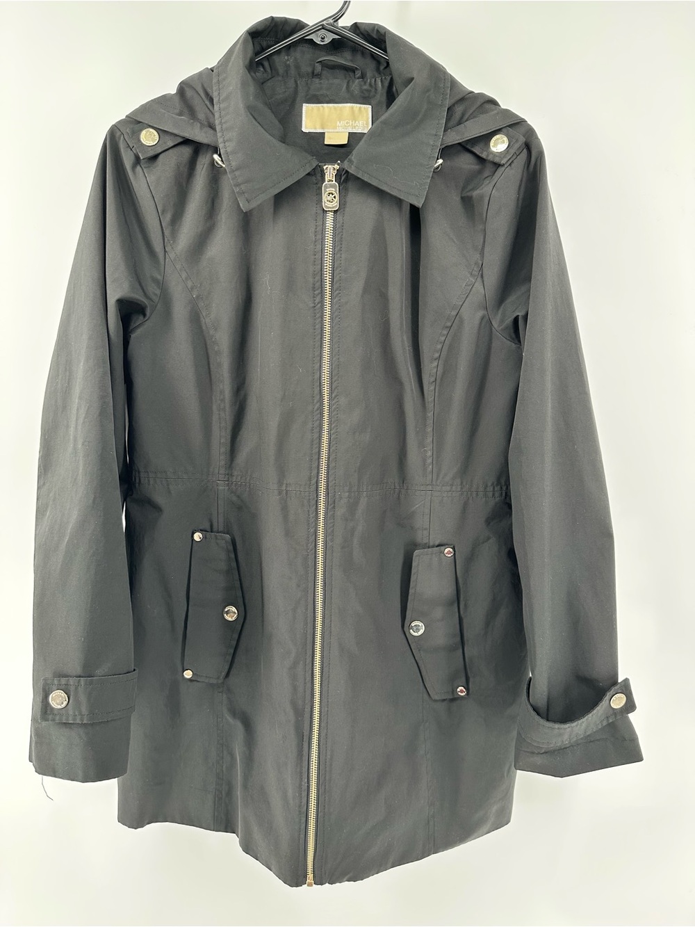 Michael Kors Black Trench Coat with Gold Hardwear Women’s Size Large